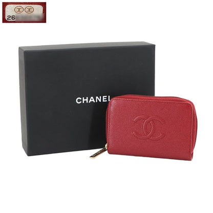 Chanel Caviar Leather Coin Case Purse Red Coco Mark