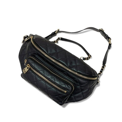 Chanel Bag Waist Pouch Body Caviar Leather Metallic Black Gold