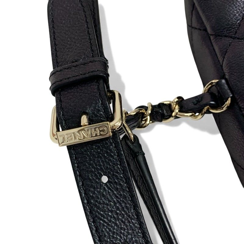 Chanel Bag Waist Pouch Body Caviar Leather Metallic Black Gold