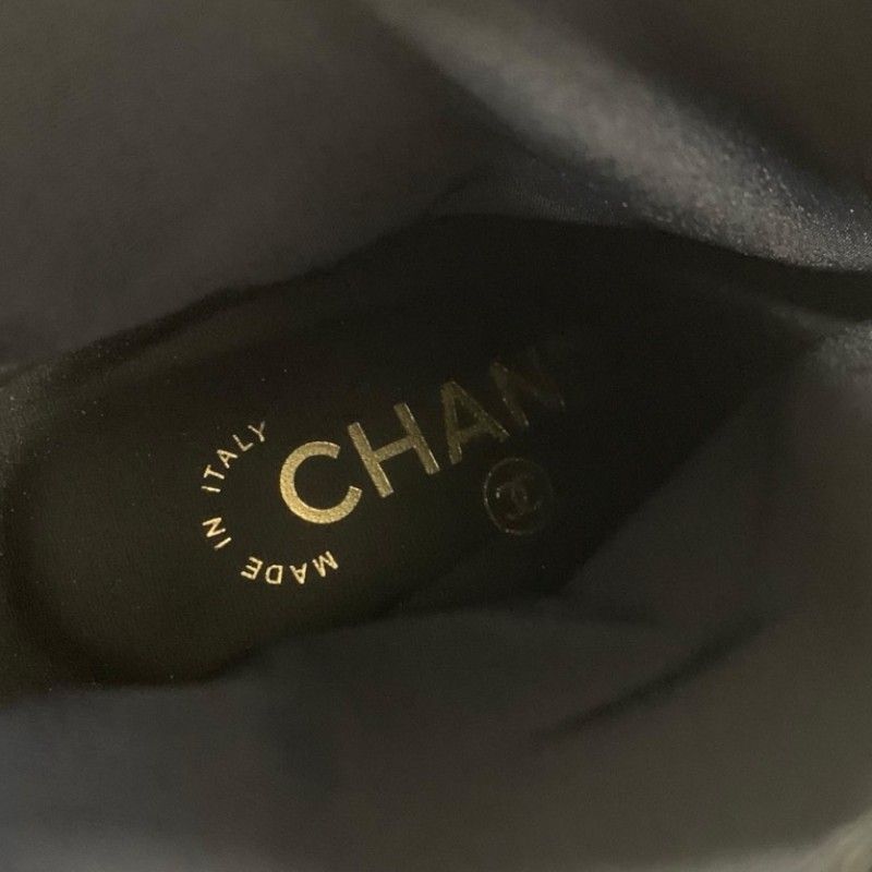 Chanel Boots Short Boots Shoes Fabric Leather Patent Black Gold Here Mark Logo