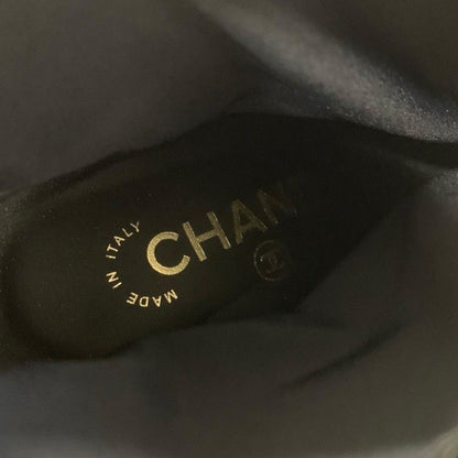 Chanel Boots Short Boots Shoes Fabric Leather Patent Black Gold Here Mark Logo