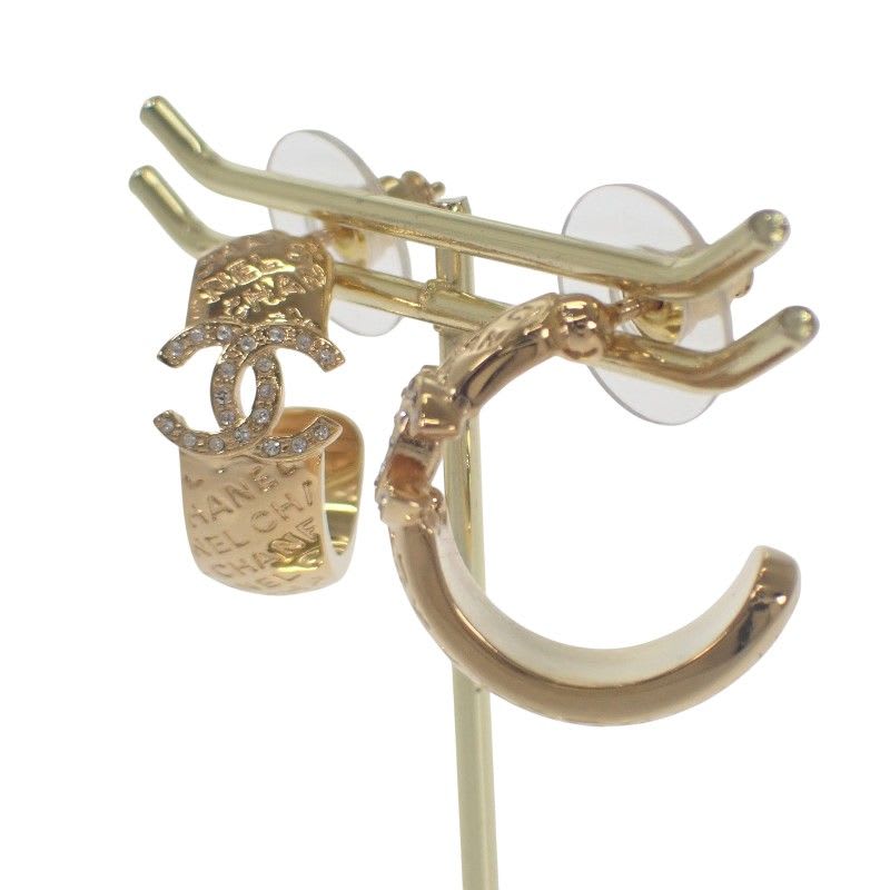 Chanel CC Hoop Earrings C24 P Abd029 Nw438 Metal Rhinestone Gold Women's