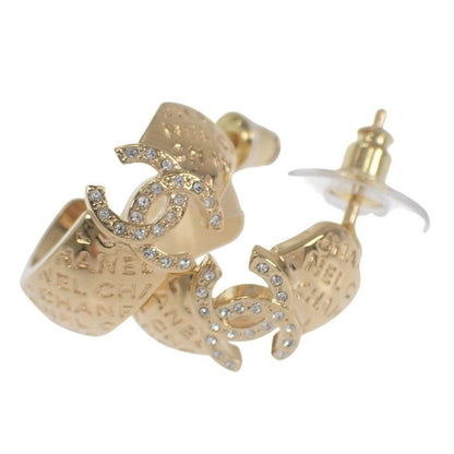 Chanel CC Hoop Earrings C24 P Abd029 Nw438 Metal Rhinestone Gold Women's