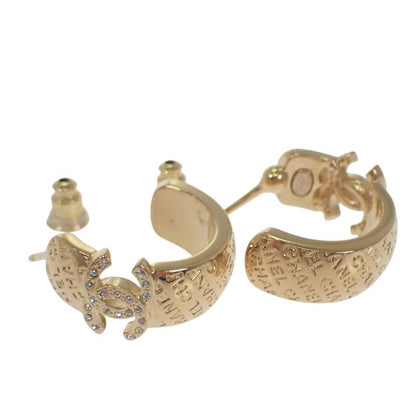 Chanel CC Hoop Earrings C24 P Abd029 Nw438 Metal Rhinestone Gold Women's