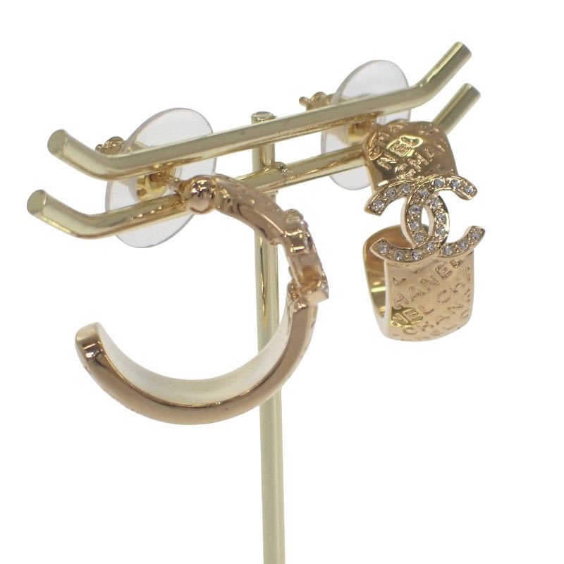 Chanel CC Hoop Earrings C24 P Abd029 Nw438 Metal Rhinestone Gold Women's