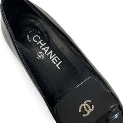 Chanel Flat Shoes Leather Black Coco Mark Pearl Opera Shoes
