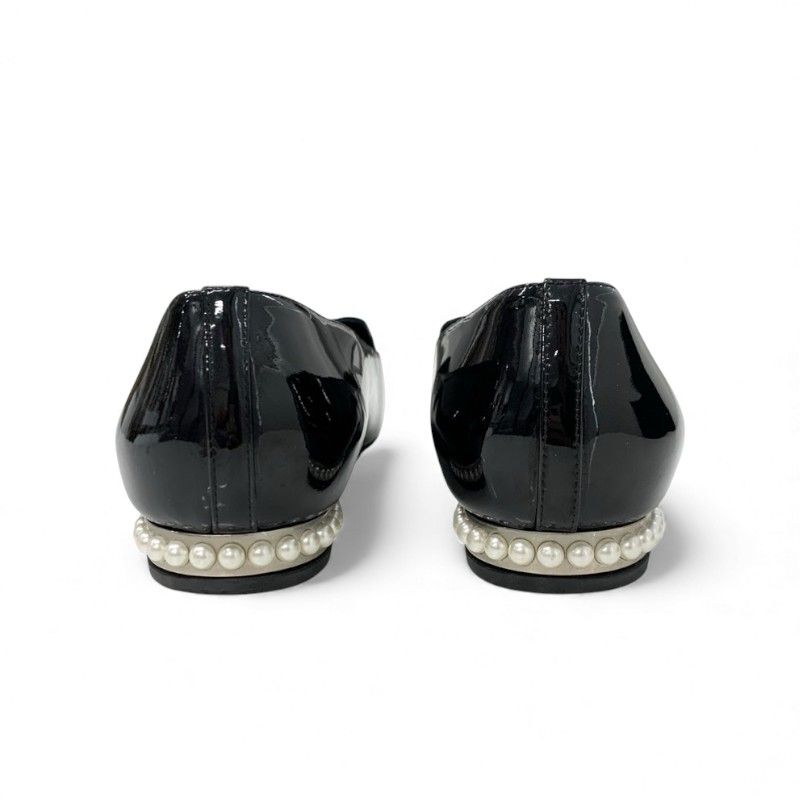 Chanel Flat Shoes Leather Black Coco Mark Pearl Opera Shoes