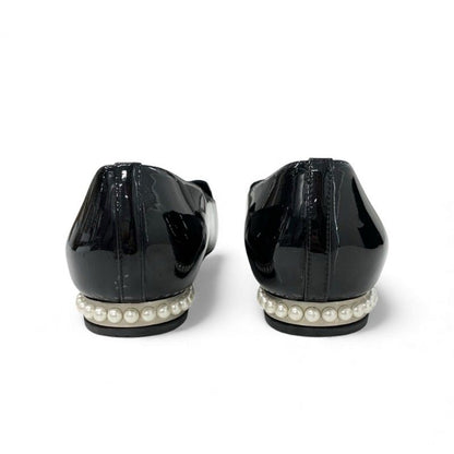 Chanel Flat Shoes Leather Black Coco Mark Pearl Opera Shoes