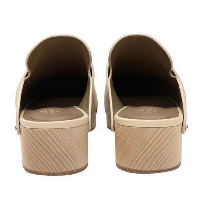 Hermes Karya Sandals Mule Shoes Studs Leather Wood Beige