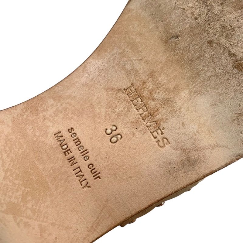 Hermes Karya Sandals Mule Shoes Studs Leather Wood Beige