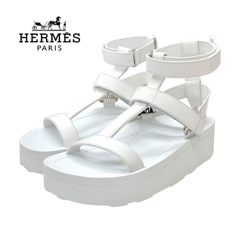 Hermes Enid Sandals Shoes Leather White Unused Sports Sandals