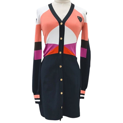 Louis Vuitton One Piece Mini Dress Logo Front Button Rayon Multicolor