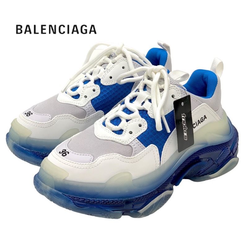 Balenciaga Triple S Sneakers Shoes Mesh Leather Blue White Blue Unused Logo