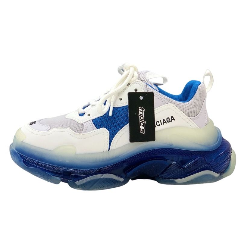 Balenciaga Triple S Sneakers Shoes Mesh Leather Blue White Blue Unused Logo