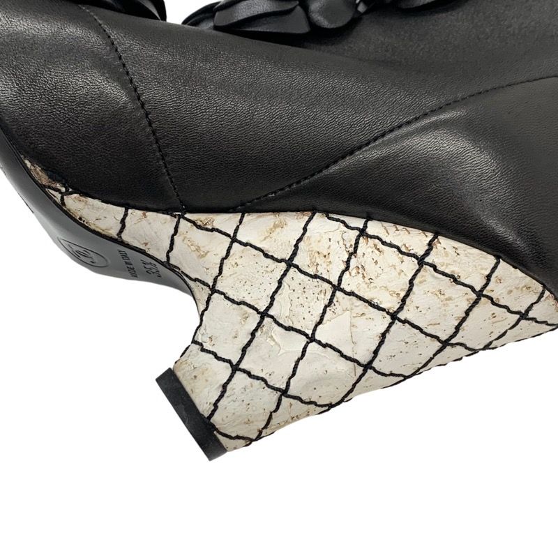 Chanel Boots Short Boots Shoes Leather Black Camellia Here Mark