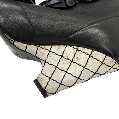 Chanel Boots Short Boots Shoes Leather Black Camellia Here Mark