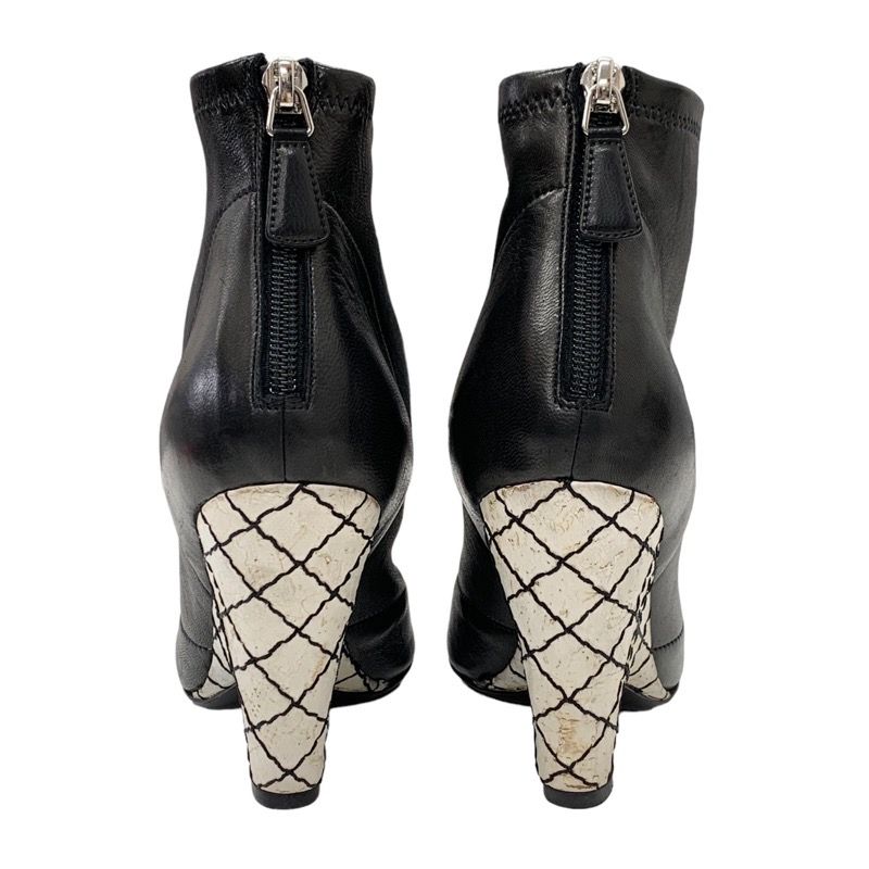 Chanel Boots Short Boots Shoes Leather Black Camellia Here Mark