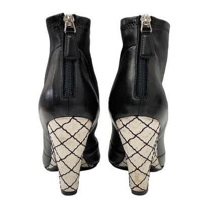 Chanel Boots Short Boots Shoes Leather Black Camellia Here Mark