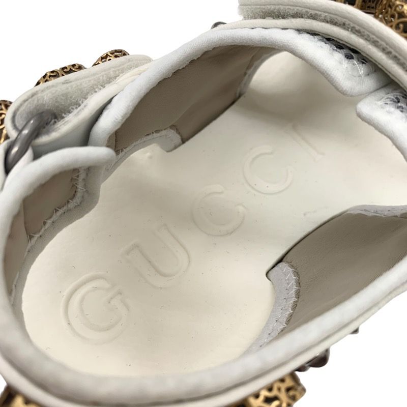 Gucci Sandals Shoes Mesh Leather White Gold Silver Unused Sports Sandals Flat