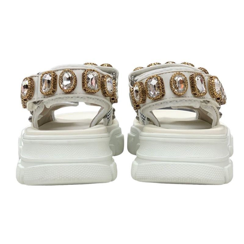 Gucci Sandals Shoes Mesh Leather White Gold Silver Unused Sports Sandals Flat