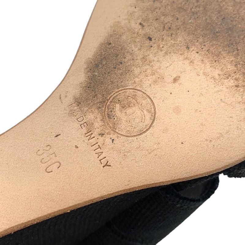 Chanel Sandals Shoes Canvas Black Gold Here Mark Wedge Sole