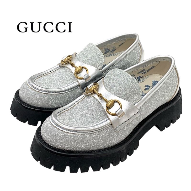 Gucci Loafer Leather Shoes Leather Silver Gold Lame Horsebit Bee