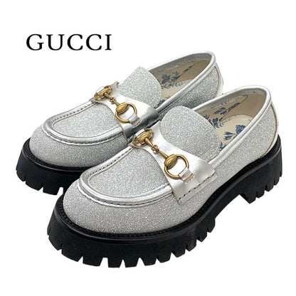 Gucci Loafer Leather Shoes Leather Silver Gold Lame Horsebit Bee