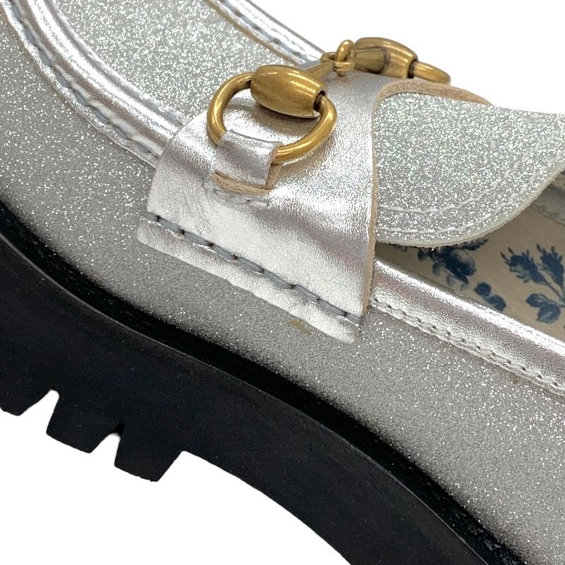 Gucci Loafer Leather Shoes Leather Silver Gold Lame Horsebit Bee
