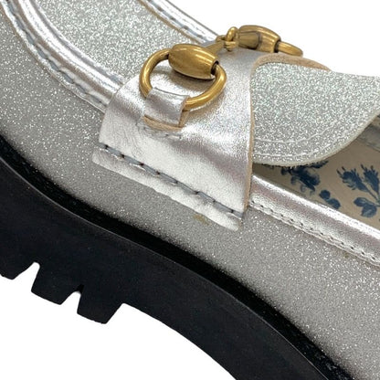 Gucci Loafer Leather Shoes Leather Silver Gold Lame Horsebit Bee