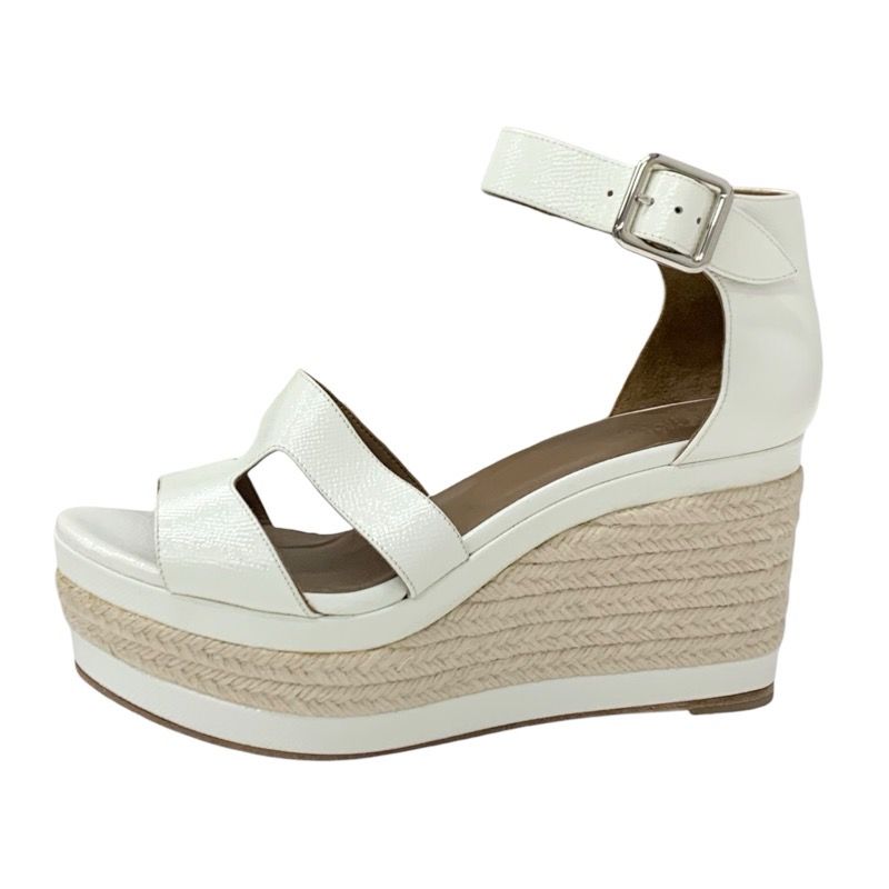 Hermes Ilana Sandals Shoes Patent White Wedge Sole