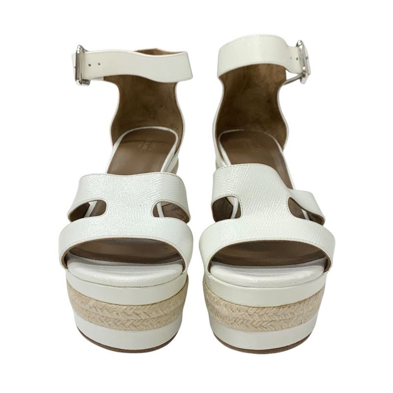 Hermes Ilana Sandals Shoes Patent White Wedge Sole