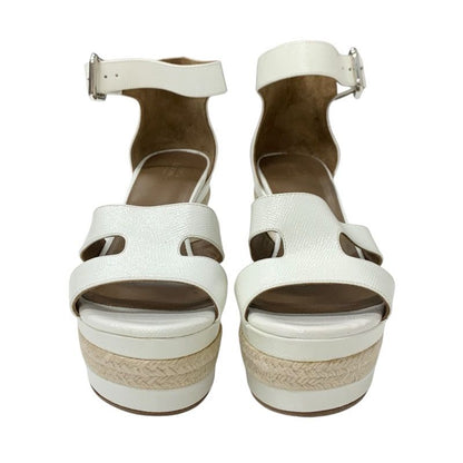 Hermes Ilana Sandals Shoes Patent White Wedge Sole