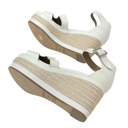 Hermes Ilana Sandals Shoes Patent White Wedge Sole