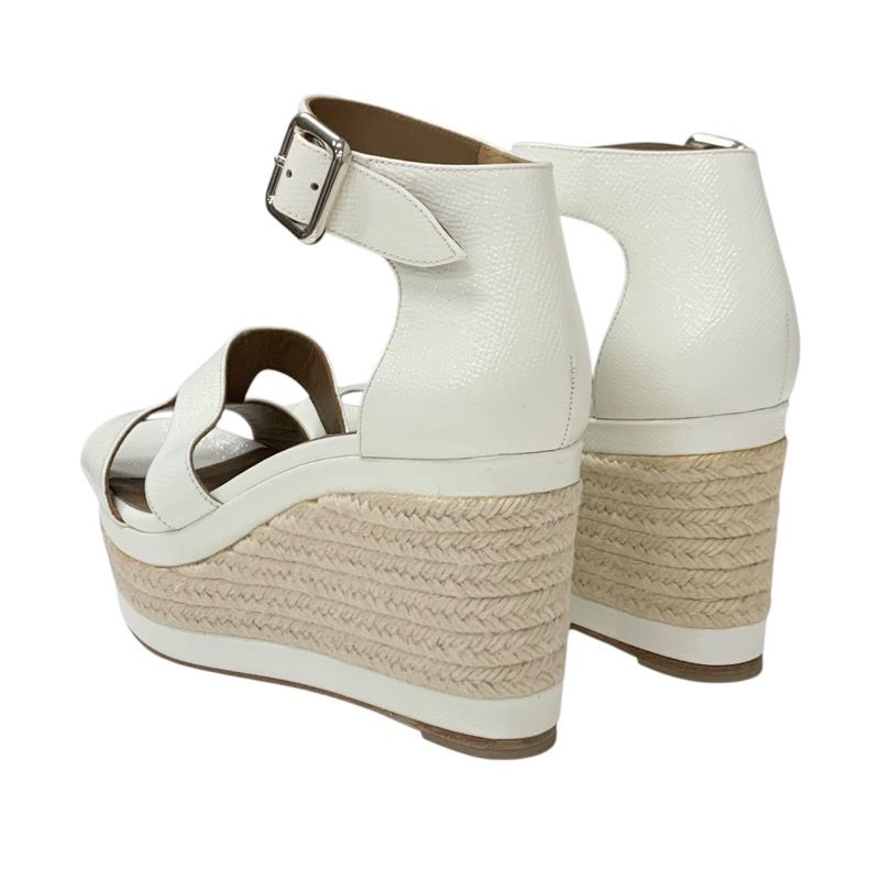 Hermes Ilana Sandals Shoes Patent White Wedge Sole