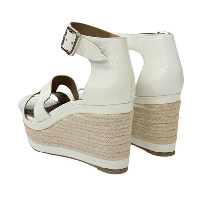 Hermes Ilana Sandals Shoes Patent White Wedge Sole