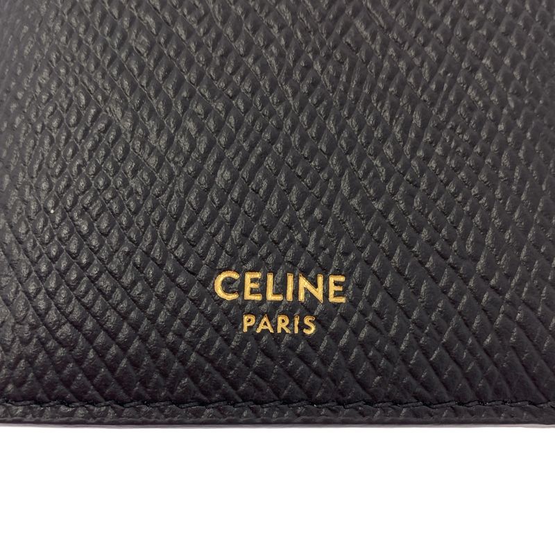 [] Celine | Leather Compact Zipped Card Holder | Black Gold | Ladies