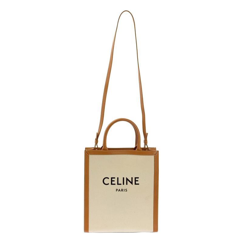 Celine | Small Vertical Cabas Leather Canvas Shoulder Bag 192082bnz | Brown