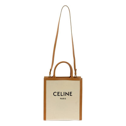 Celine | Small Vertical Cabas Leather Canvas Shoulder Bag 192082bnz | Brown