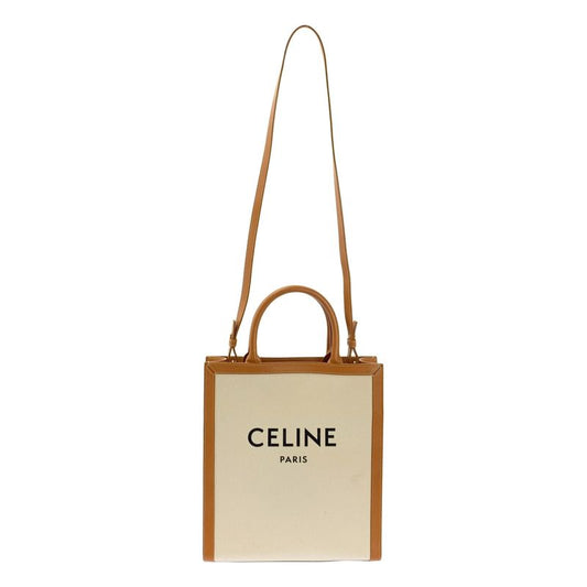 Celine | Small Vertical Cabas Leather Canvas Shoulder Bag 192082bnz | Brown