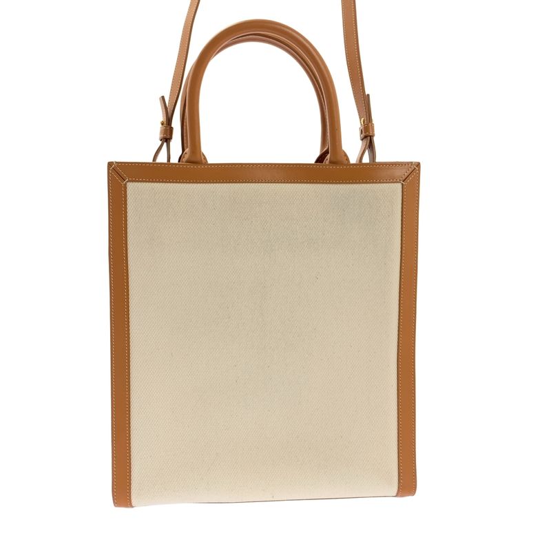 Celine | Small Vertical Cabas Leather Canvas Shoulder Bag 192082bnz | Brown