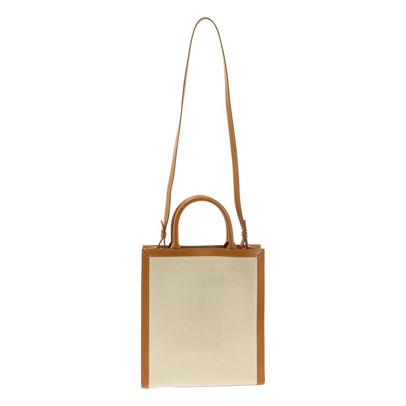 Celine | Small Vertical Cabas Leather Canvas Shoulder Bag 192082bnz | Brown