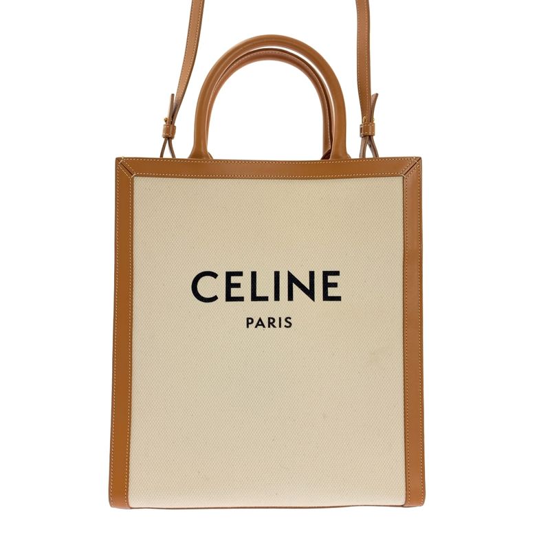 Celine | Small Vertical Cabas Leather Canvas Shoulder Bag 192082bnz | Brown
