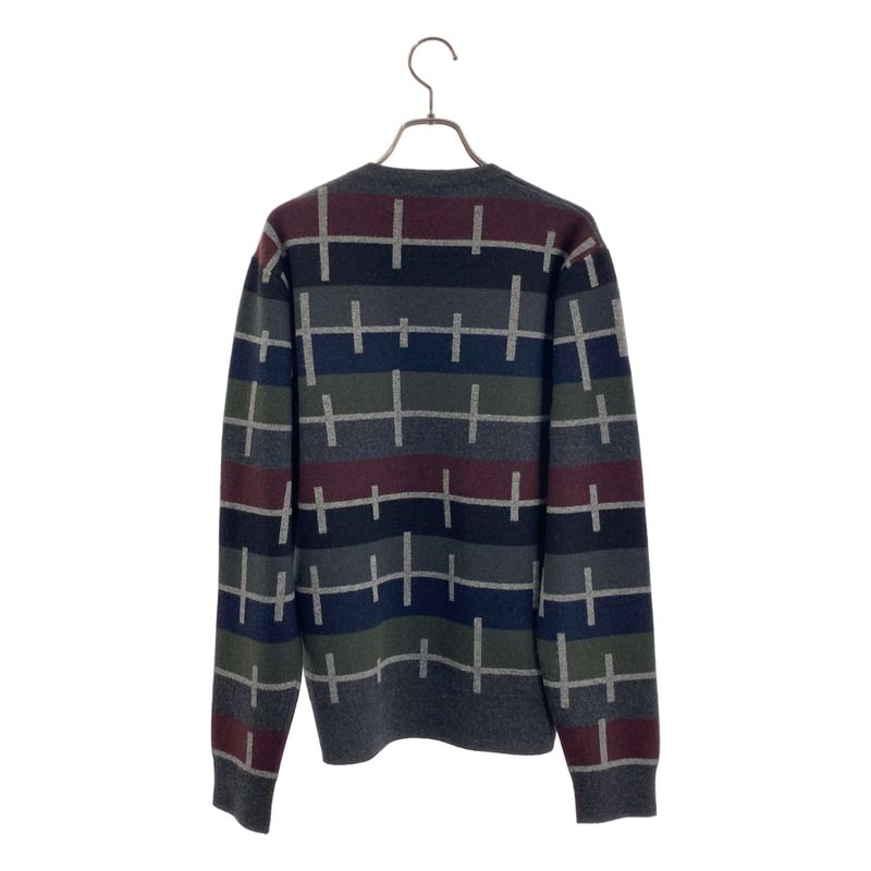 [] Hermes | 100% Cashmere Line Pattern Crew Neck Knit | S | Gray Navy Bordeaux