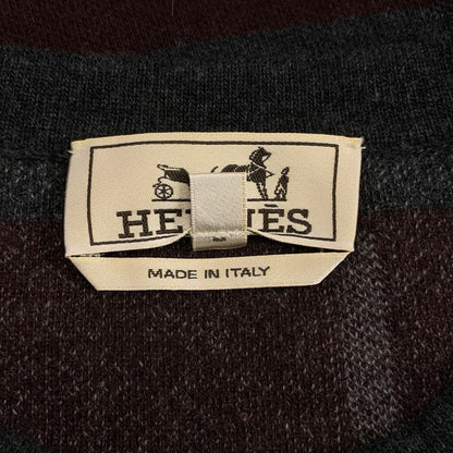 [] Hermes | 100% Cashmere Line Pattern Crew Neck Knit | S | Gray Navy Bordeaux