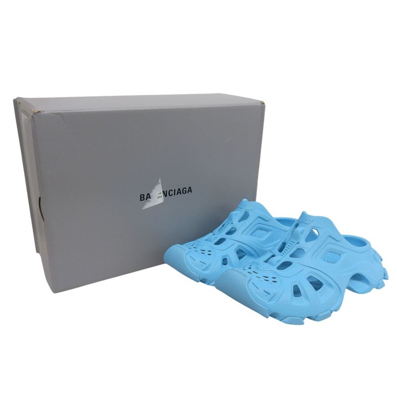 Balenciaga HD Mule Cutout Rubber Sandals Shoes Blue 40 Box