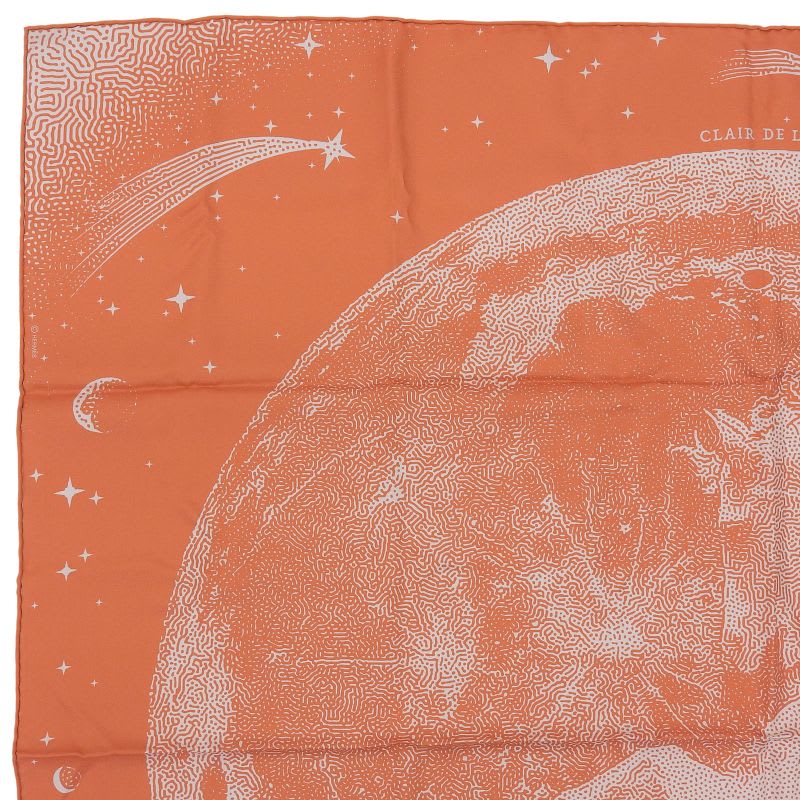 Hermes Carre 90 Clair de LUNE Cles 100% Silk Scarf Orange Gray