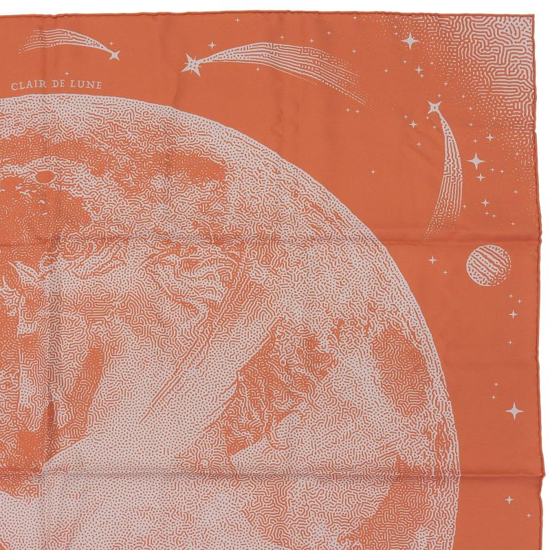 Hermes Carre 90 Clair de LUNE Cles 100% Silk Scarf Orange Gray