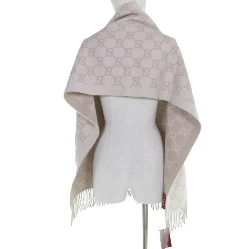 Gucci 100% Cashmere GG Pattern Current Item Muffler Beige 45190 cm Scarf