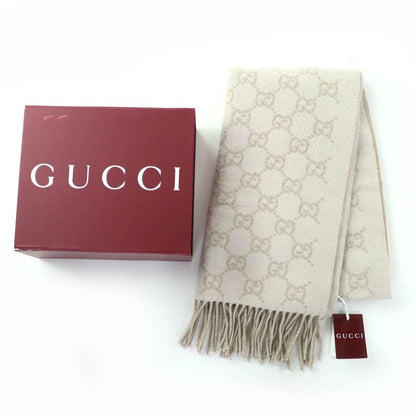 Gucci 100% Cashmere GG Pattern Current Item Muffler Beige 45190 cm Scarf