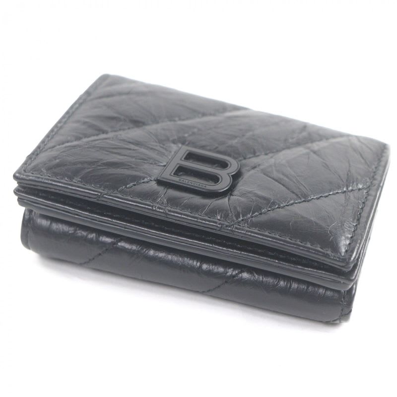 Balenciaga Crush Leather B Logo Hardware Trifold Wallet Mini